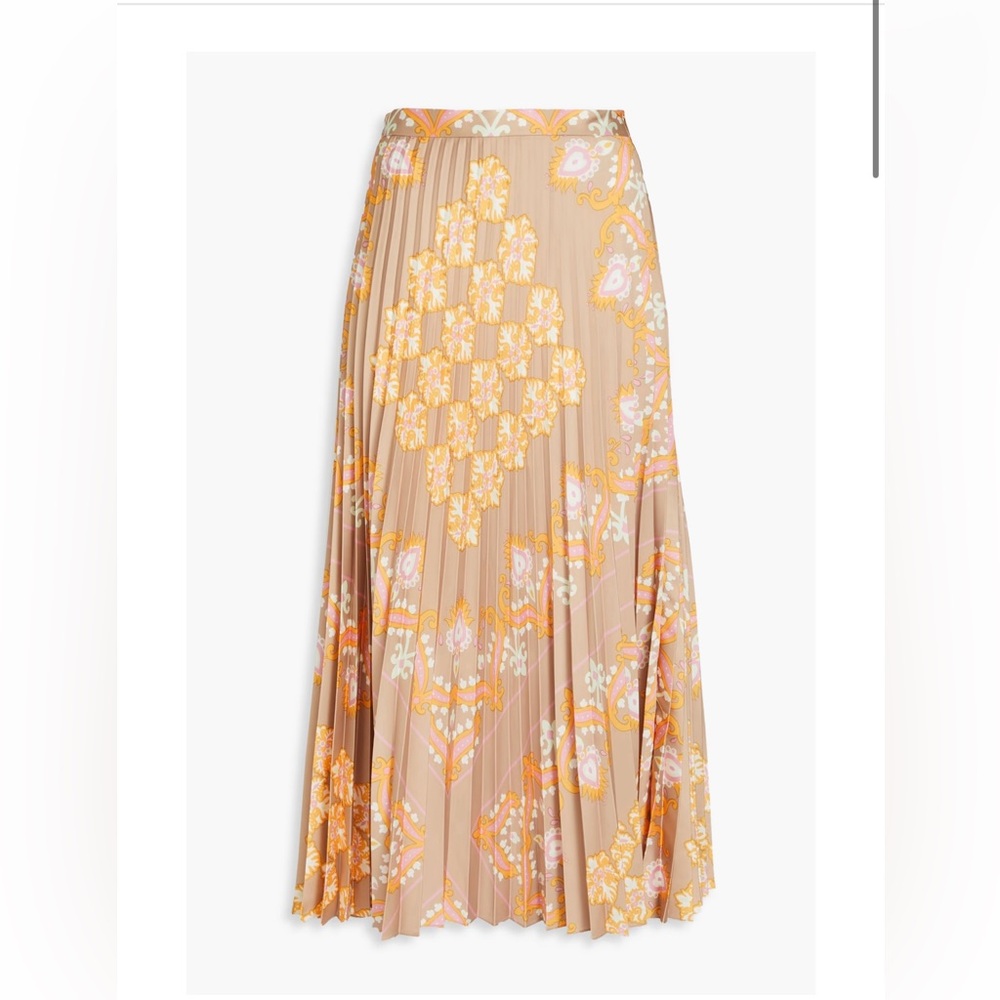 Sandro pleated printed satin maxi skirt sz 40/US 6-8